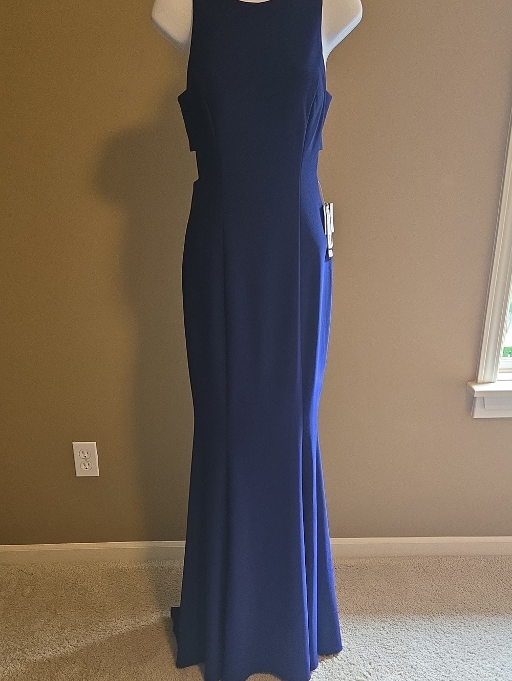 NWT Elegant Betsy & Adam Purple Sleeveless Maxi Dress w/TRAIN & Side Cutouts